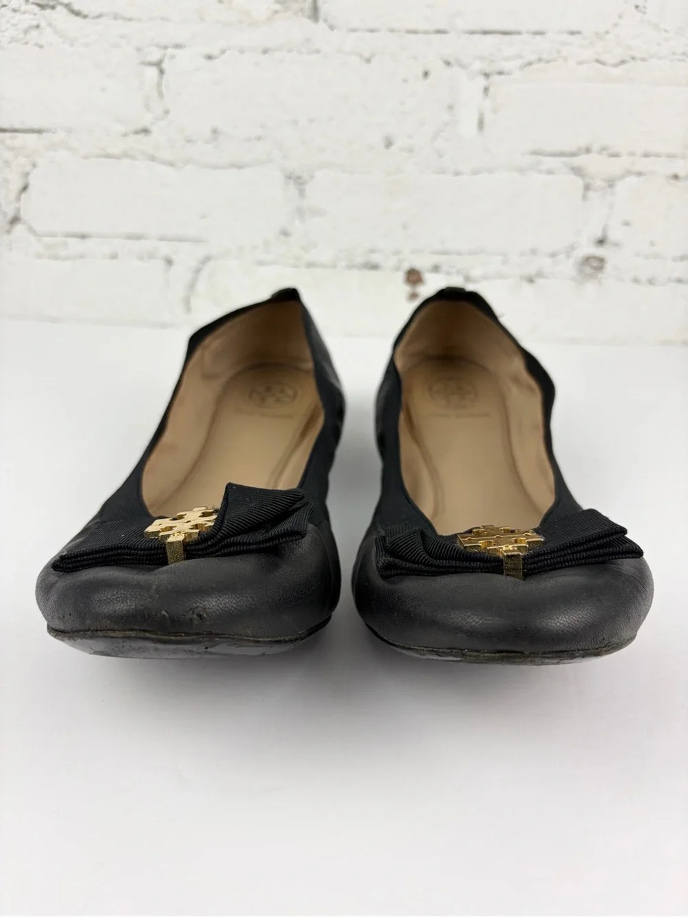 Tory Burch Sedgwick Elastic Ballet Flats Bow Logo Toe 10.5
